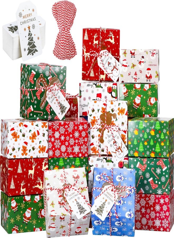 Maxcheck 100 Pack Christmas Cookie Boxes with Window - 4 x 4 x 2.5 Inches Treat Boxes for Bakery, Candy, Party Favors - Includes Twine and Gift Tags - Image 1